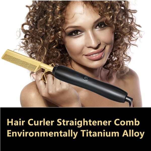 

improved electric hair curler straightener comb environmentally titanium alloy heat brush hair curling straightening iron