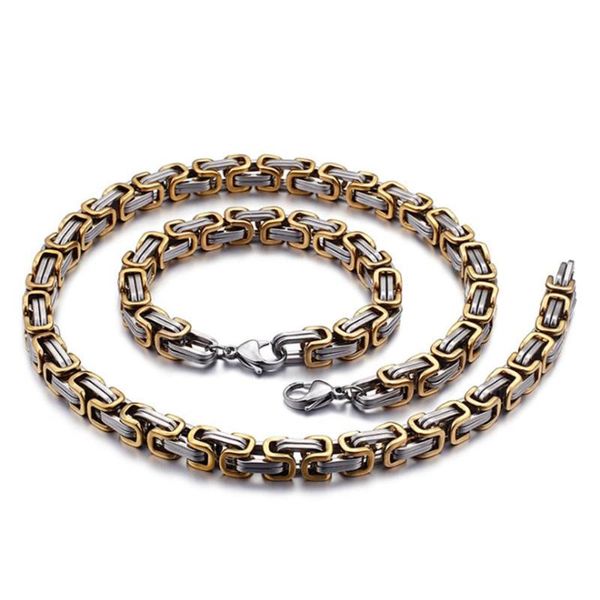 

7-40" trendy jewelry silver gold tone byzantine chain necklace metal stainless steel hip hop jewelry 4/6/8mm wide