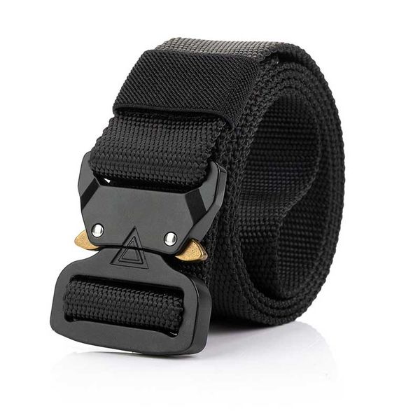 

nylon army men belt tactical trousers duty belts long waist belt black metal buckle quick release climbing hunting, Black;gray