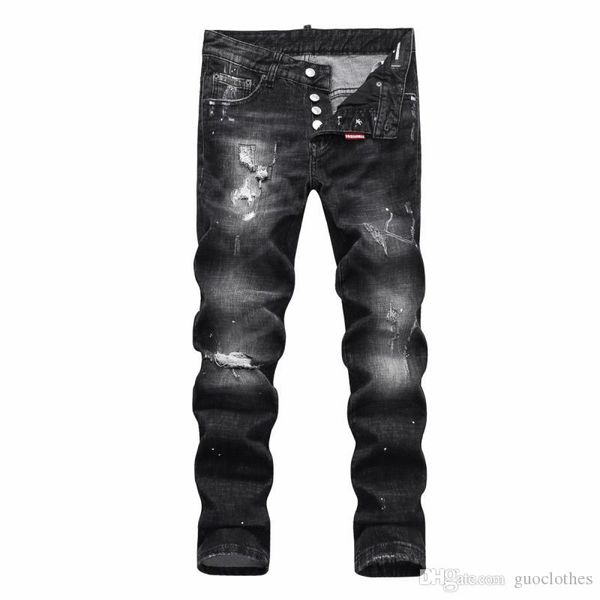 

luxury jeans new men pants skinny jeans jeans rock revival skinny slim ripped hole mens famous brand denim pants, Blue