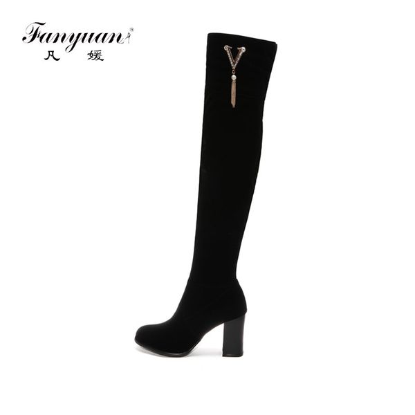 

fanyuan rhinestone over the knee boots women high heels fashion winter snow boots woman black casual winter zipper tassel
