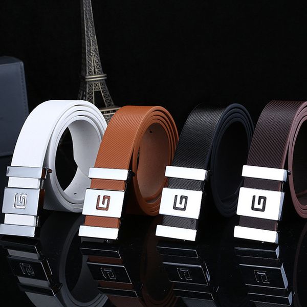 

leather belt business casual men women belt female automatic buckle leather waist strap chain belts buckle ceinture hombre, Black;brown