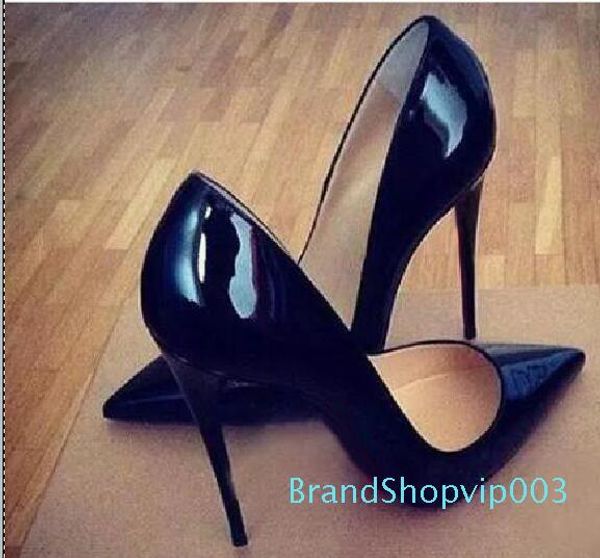 

original box]classic women brand red bottom high heels patent leather pointy toe dress shoes shallow mouth red sole wedding shoes, Black