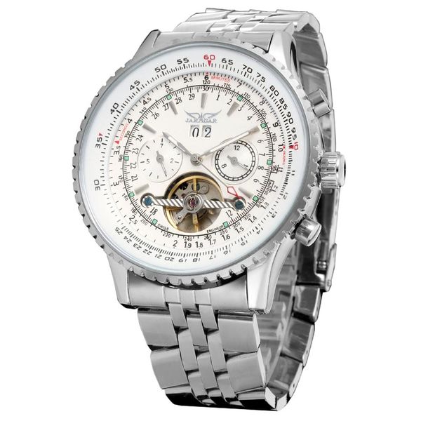 

jaragar silver stainless steel design calendar display mens watches automatic mechanical watch, Slivery;brown