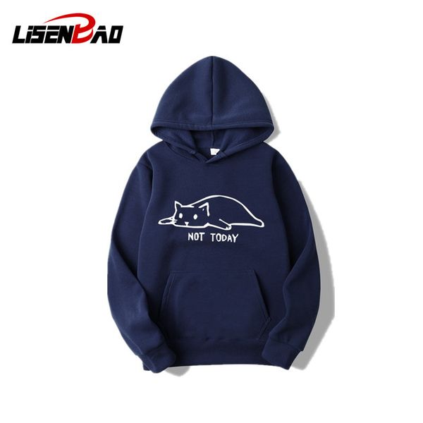 

мужчины / женщины harajuku моды пот мужской с длинным рукавом sudadera mujer kawaii cat толстовки мужчины не сегодня смешные графический тол, Black