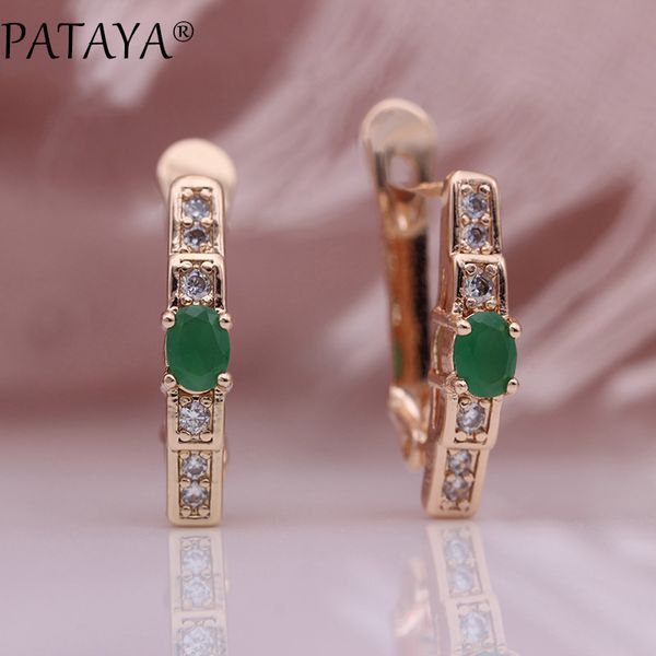 

pataya new oval green earrings women fashion wedding cute fine jewelry 585 rose gold multicolor natural zircon dangle earrings, Silver
