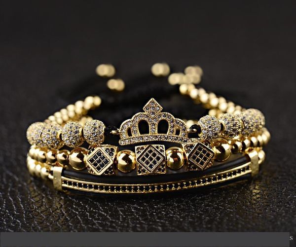 

2019 новый классический ручной плетение браслет золото хип-хоп мужчины проложить кубический циркон корона римская цифра браслет роскошные юв, Golden;silver