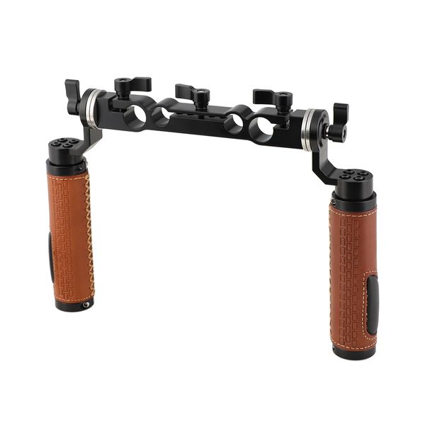 

camvate arri style rosette handgrip pair (leather) with 15mm & 19mm rod clamp for shoulder mount rig item code: c2311