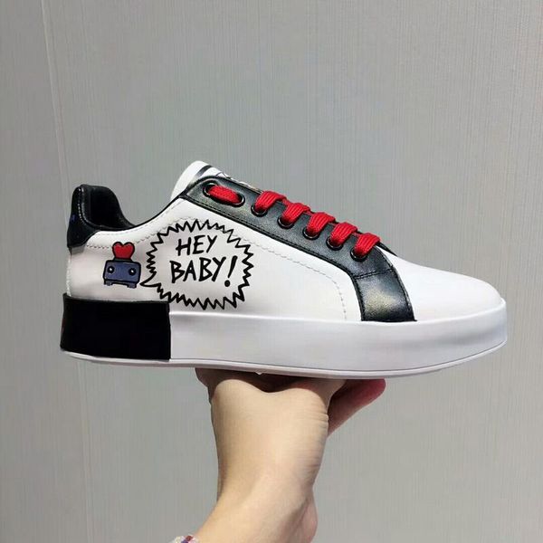 

new 2019 men women white leather word printed low sneakers,designer brand lovers flats boats fashion causal shoes 35-44 ing, Black