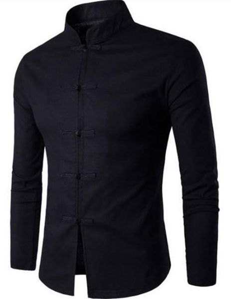 

casual shirts summer long sleeve stand collar mens shirts plus size solid color male clothing chinese style mens, White;black