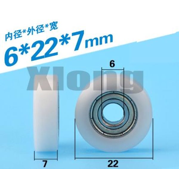 

10pcs 6 * 22 * 7mm f-type nylon coated plastic sliding door and window sliding wheels embedded 696 carbon steel bearing pulley