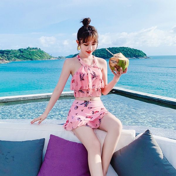 

qxqe4 women's split skirt style conservative small breasts gather and slim small breeze students spring swimming swimming swim swi, White;black