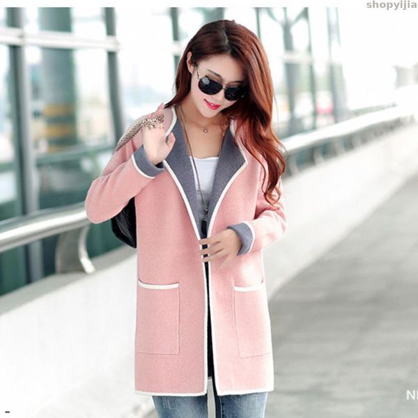 

new fashion wild mid-length female size sweater spring and autumn women's korean version of the slim long-sleeved cardigan plus, White