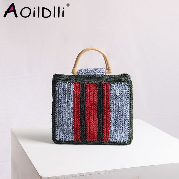 

straw woven bag female ins 2010 new portable lovely fairy stripe hand bag seaside holiday beach
