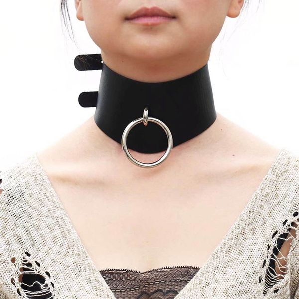 

women punk gothic wide pu leather choker round bib pendants collar necklace torques, Silver