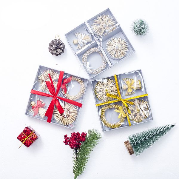 

christmas decoration for home new year 2020 straw little angel wreath pendants boxed christmas tree decorations: 13*13mm