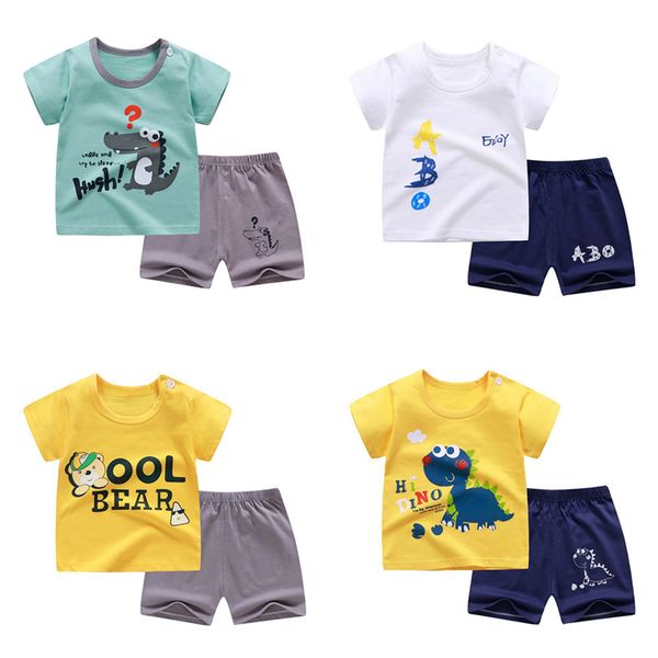 

2pcs / комплект малыша младенца лета костюма с коротким рукавом футболка + шорты мультфильм cotoon нет fluorescent агент