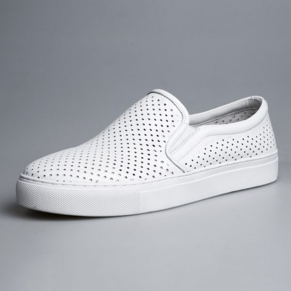 

men summer hollow out beach shoes moccasin flats white slip on genuine leather loafers low cut sneakers male shoes, Black