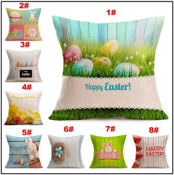 

easter linen pillowcase square happy easter retro egg bunny rabbit design pillow case sofa car cushion covers festival home decoration