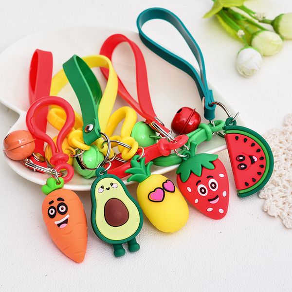

cute fruits keychain silicone pineapple avocado strawberry keychains for women men key chain car key ring bag pendants jewelry, Silver