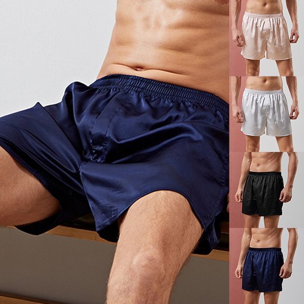 

2019 men pure color silky faux satin pajama shorts summer men sleepwear comfort homewear shorts underwear soft sleeping bottoms, Black;brown