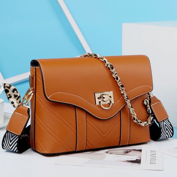 

new small square bag ins korean wild fashion portable cosmetic bag scarf chain wide shoulder strap large capacity shoulder messenger bag