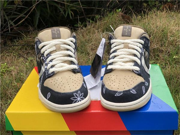 

highest travis scotts x sb dunk low parachute beige mens womens petra brown black ct5053-001 skate basketball shoes us 7-13