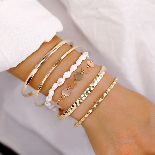 

europe and the united states new creative retro simple shell disc metal bracelet set 6 piece set, Black