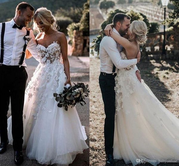 

2019 new designer plus size wedding dresses country 3d floral appliques a-line sweetheart wedding dresses bohemian bridal gowns for woman, White