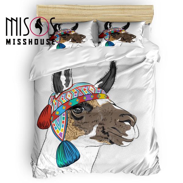 

misshouse cartoon animal funny alpaca duvet cover set bed sheets comforter cover pillowcases 4pcs bedding sets