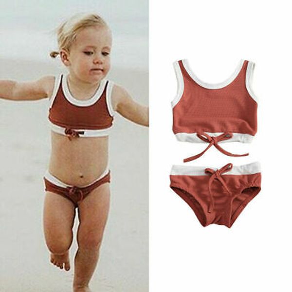 

toddler baby girl summer bikini sets swimming clothes set 2pcs swimwear sleeveless shorts knitted swimsuit 1-3years, White