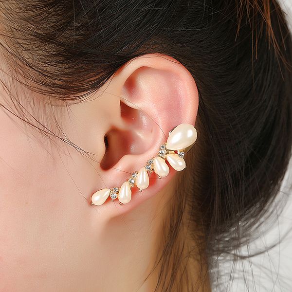 

punk simulated pearl crystal clip earrings for women bohemian gold color ear cuff brincos fashion geometry jewelry 3e1228, Silver