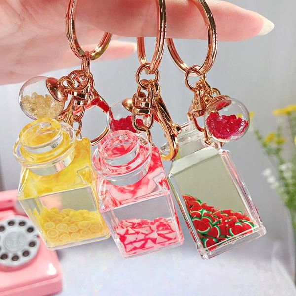 

1 pcs creative glitter key chain quicksand keychain liquid floating fruit keyring backpack pendant gift for women, Silver