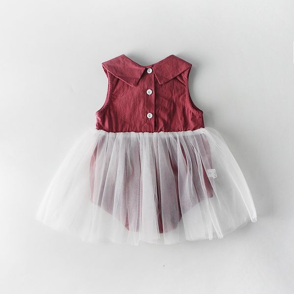 

girl's dresses 2021 style summer 0-24m baby girl dress sleeveless doll collar mesh bodysuits princess turn-down, Red;yellow