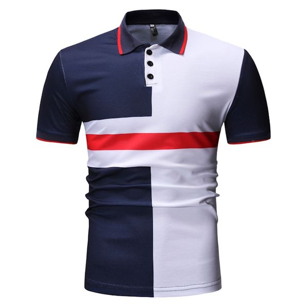 

men's fashion 2019 slim patchwork summer casual short sleeve stand collar t-shirt casual male shirts clothes for men 3xl, White;black