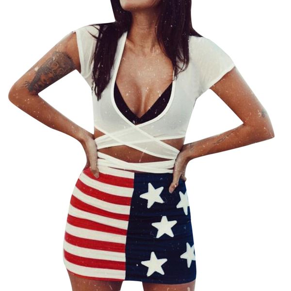 

women summer casual fashion casual print american flag hole skirt ladies independence day flag print skirt, Black