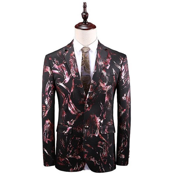 

mens splash ink print suit blazer 2019 luxury design slim fit stylish blazer male business party dinner wedding suit coat, White;black