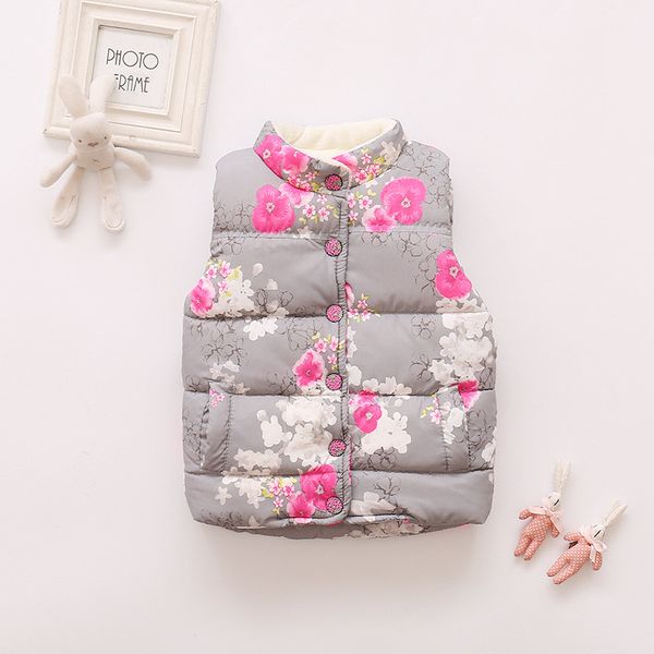 

дети девочки жилет для мальчиков жилеты без рукавов верхняя одежда водолазки сгущаться жилет детей цветочный принт, Blue