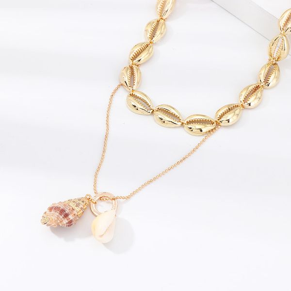 

wholesale-fashion multilayer gold color shell necklace natural conch pendant charm jewelry set for women girls birthday gift, Silver
