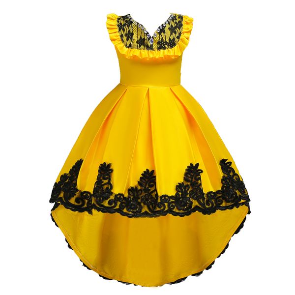

blue red purple children party flower girl dresses kids halloween beauty beast cosplay costume girls wedding dress yellow, Red;yellow