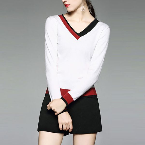 

womens designer pullover autumn slim v-neck bottoming long sleeve sweater femalei81u, Black;brown