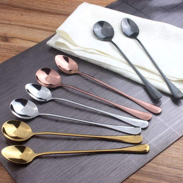 

stainless steel spoon golden color electroplated long ice spoon stir coffee spoon tableware l supplies