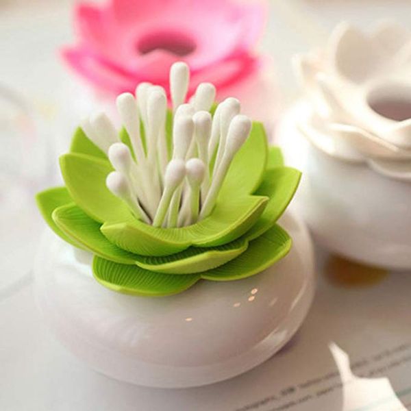 

creative lotus toothpicks holder cotton swab box cotton bud holder case table decorate storage box organizer useful diam 8.1cm