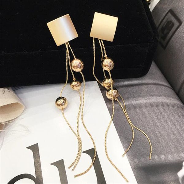 

fyuan long tassel metal geometric drop earring for women 2019 bijoux gold color square ball dangle earrings party jewelry gifts, Silver