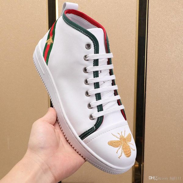 

men's shoes spring and autumn new casual high-shoes leather tide bee embroidery students low to help wild lace shoes running men