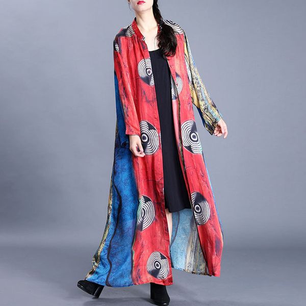 

johnature spring fashion retro floral print stand pockets single breasted coat 2020 new loose comfortable long sleeve women coat, Tan;black