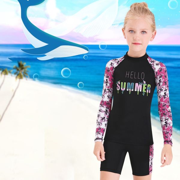 

2020 kids girls boys diving suit neoprenes wetsuit children for keep warm split short sleeve uv protection swimwear, White