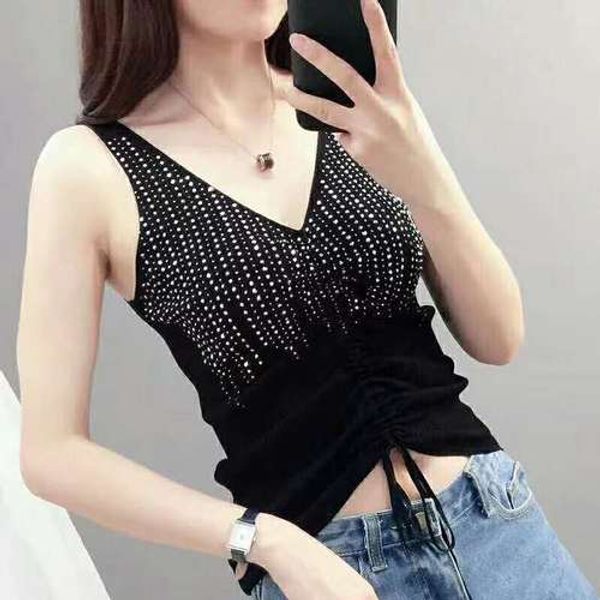 

fashionable waistcoat sleeveless sequins summer casual crop suspender tank women sequin black white
