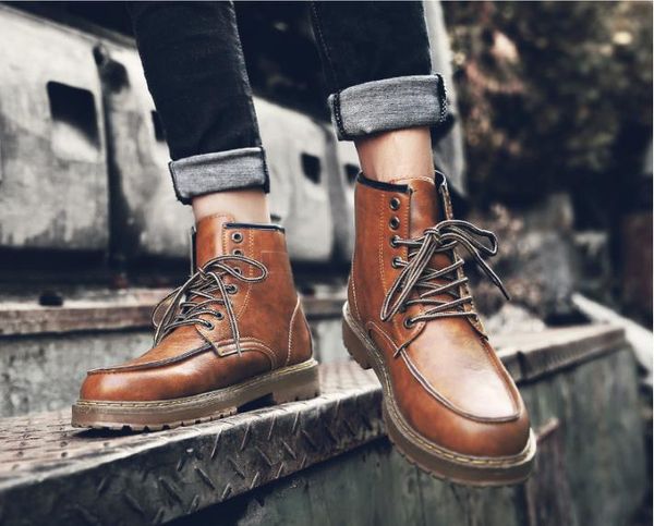 

autumn new men boots big size 39-45 vintage brogue college style men shoes casual fashion lace-up warm boots for man brown, Black