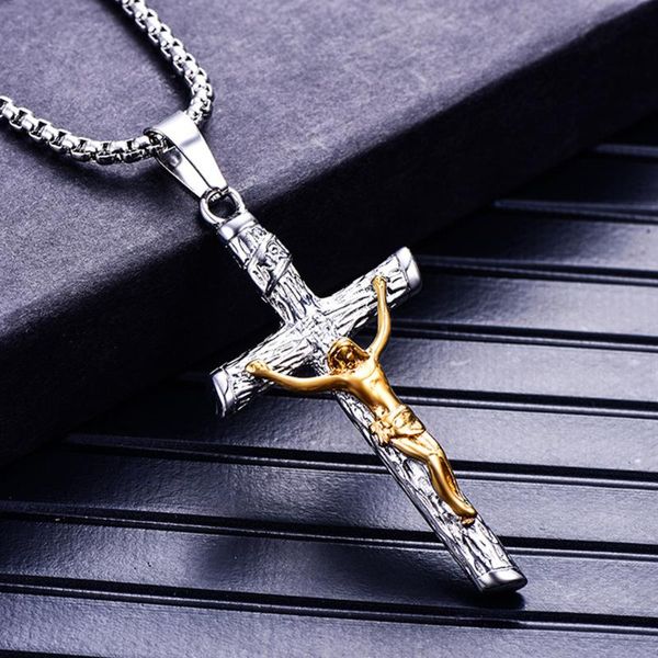 

stainless steel jesus cross religious pendant necklace gold god church jewelry necklaces for him gift, Silver
